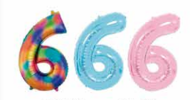 GLOBOS NUMERO # 6 16" (ARCOIRIS; CELESTE; ROSADO)