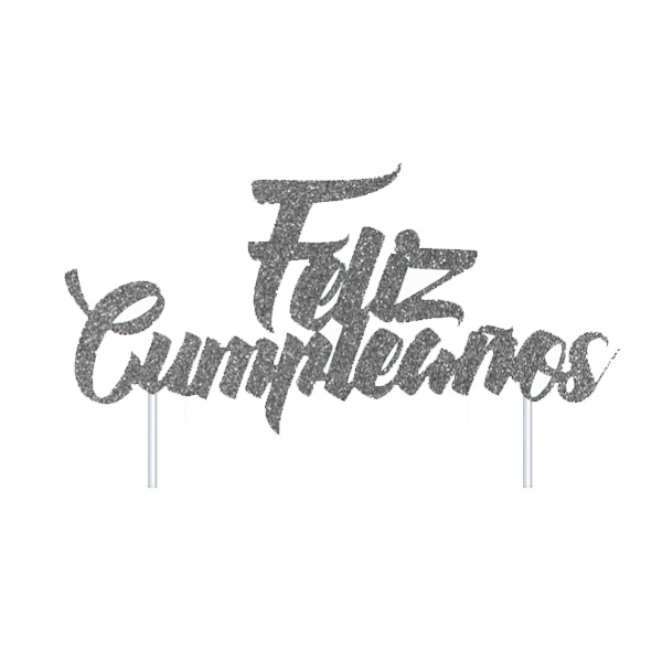 TOPPER "FELIZ CUMPLEAÑOS" PLATEADO