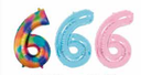 GLOBOS NUMERO # 6 16" (ARCOIRIS; CELESTE; ROSADO)